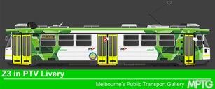 Z3 class tram in PTV livery cartoon