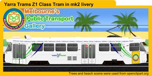 Z1 class tram in Yarra Trams mk2 livery cartoon